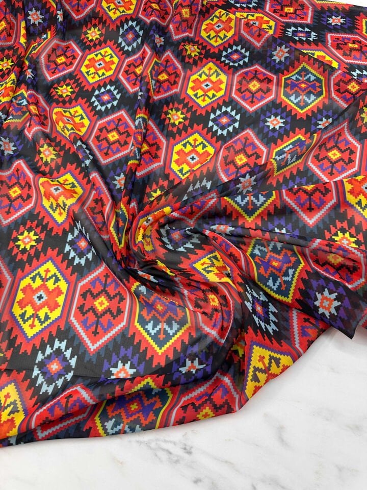 İkat Desen Şifon Elbise Etek Gömlek Şal