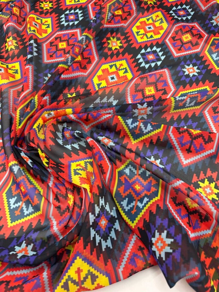 İkat Desen Şifon Elbise Etek Gömlek Şal