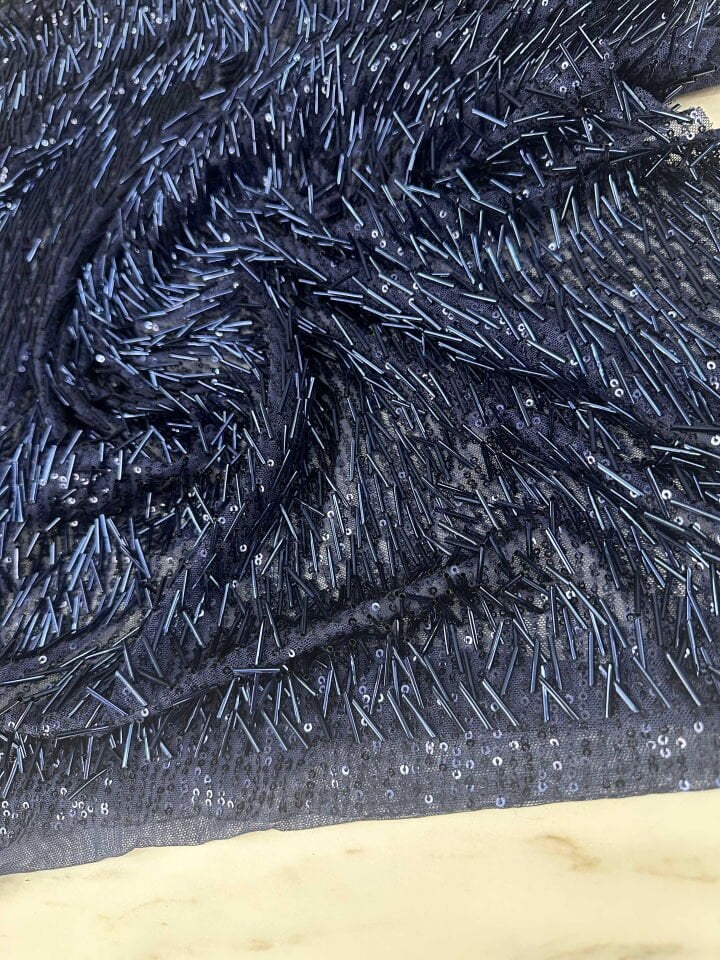 Fantazi Ürün Lacivert Pul Boru İşleme Abiye Elbise Bluz Şalvar