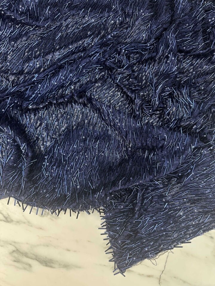 Fantazi Ürün Lacivert Pul Boru İşleme Abiye Elbise Bluz Şalvar