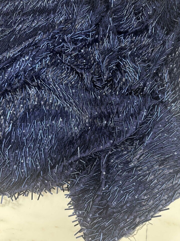 Fantazi Ürün Lacivert Pul Boru İşleme Abiye Elbise Bluz Şalvar