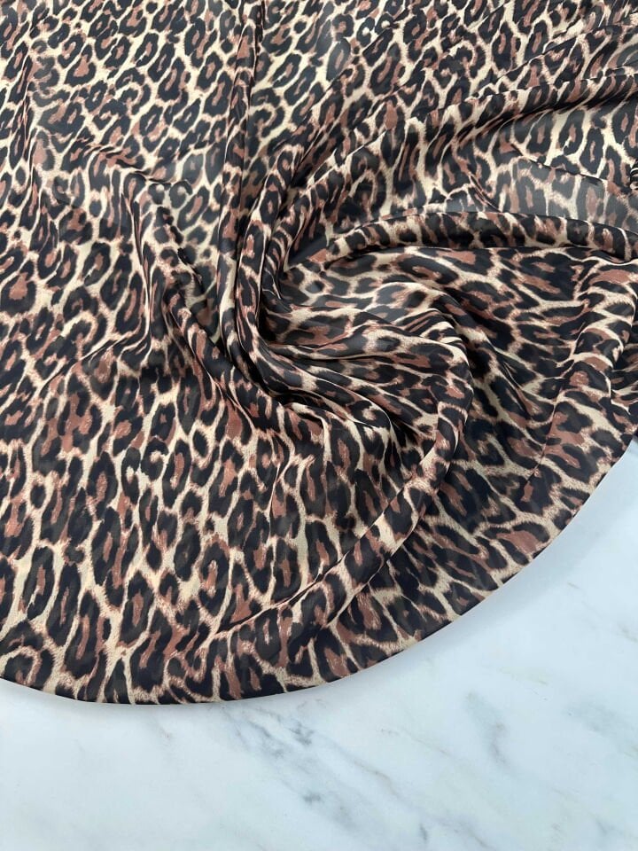 Leopar Şifon Elbise Gömlek Etek Şal