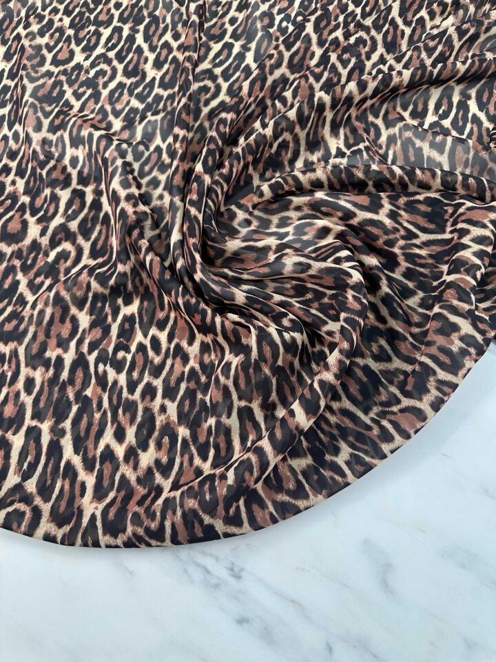 Leopar Şifon Elbise Gömlek Etek Şal