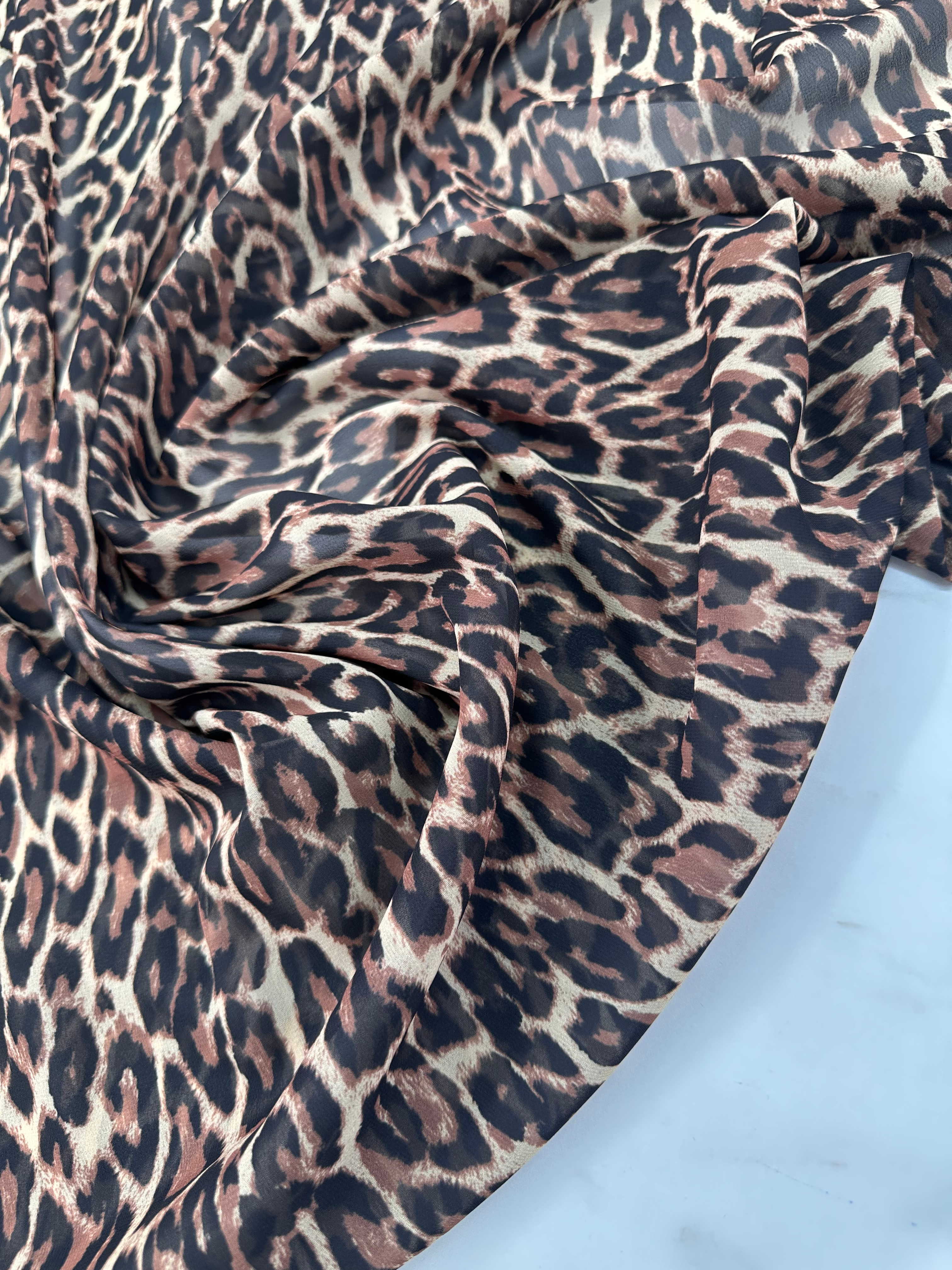 Leopar Şifon Elbise Gömlek Etek Şal