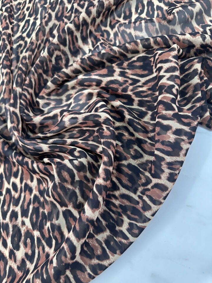 Leopar Şifon Elbise Gömlek Etek Şal