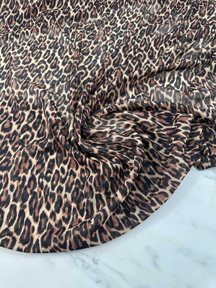 Leopar Şifon Elbise Gömlek Etek Şal