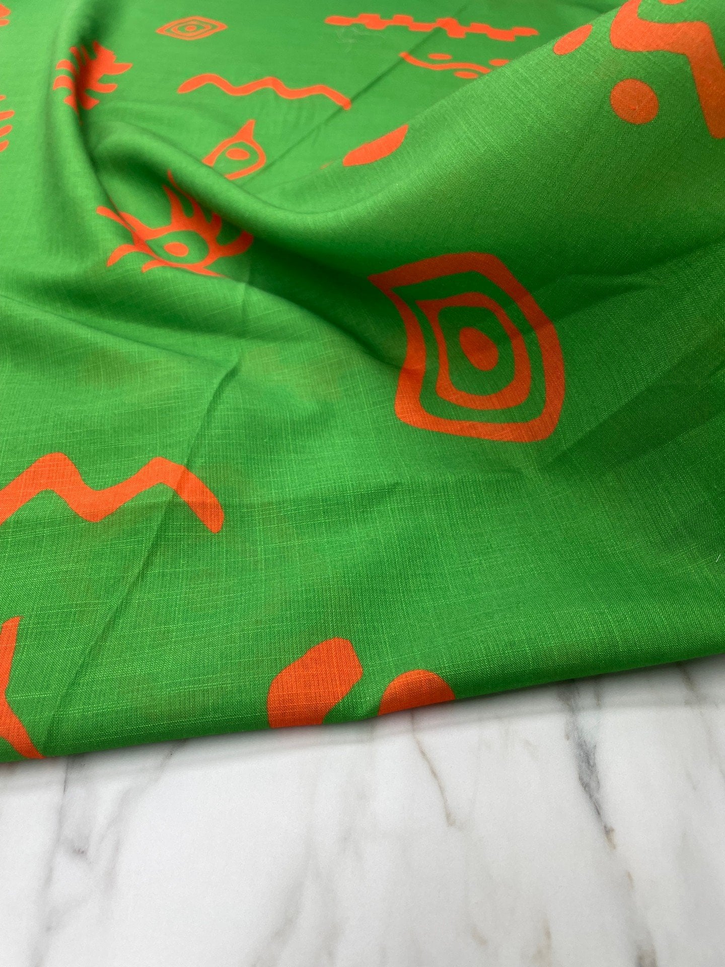 Yeşil İkat Desen Elbiselik Keten Kumaş