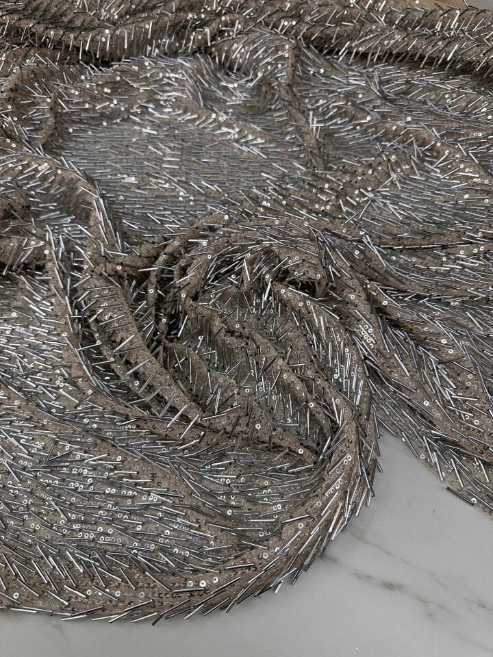 Fantazi ürün Krem Renk Pul Boru İşleme Abiye Elbise Şalvar Bluz