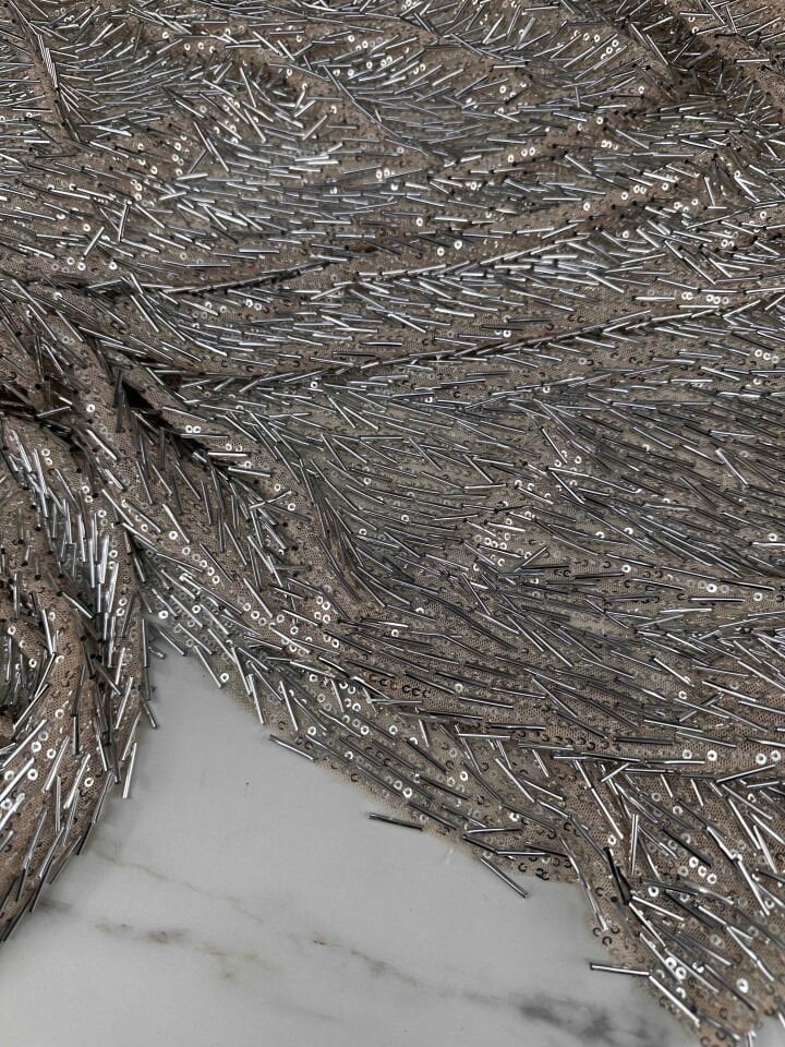 Fantazi ürün Krem Renk Pul Boru İşleme Abiye Elbise Şalvar Bluz