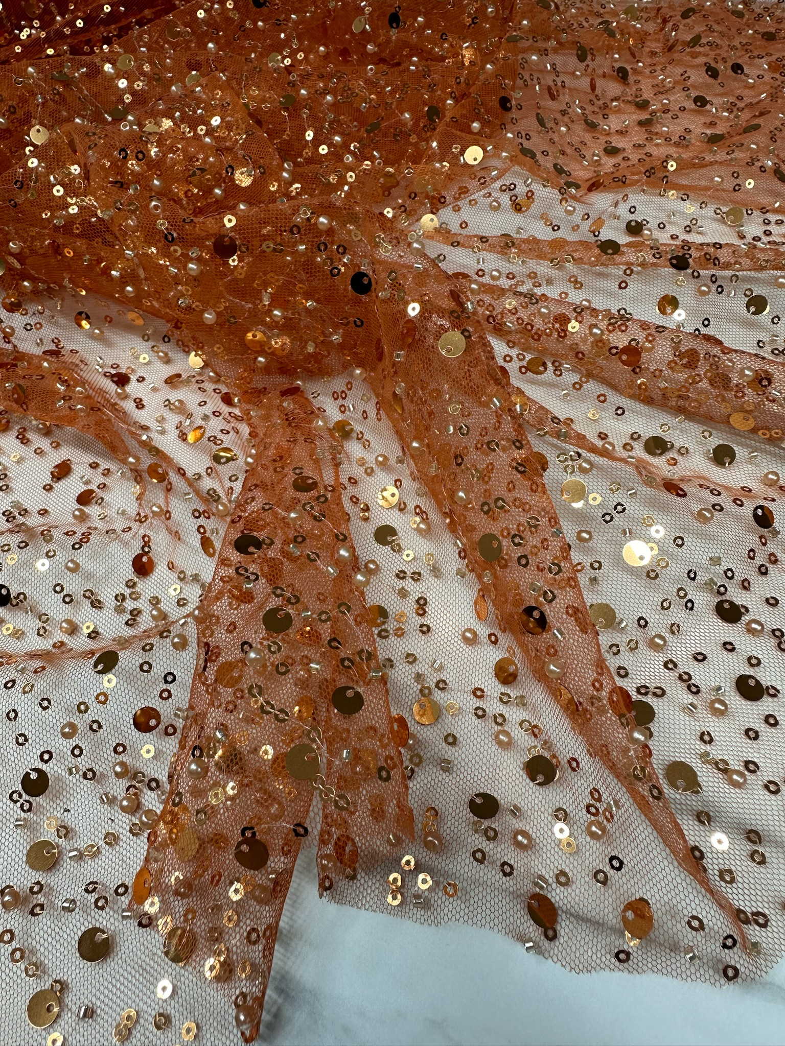 Fantazi Ürün Turuncu Pul Boncuk İşeme Abiye Elbise Şalvar