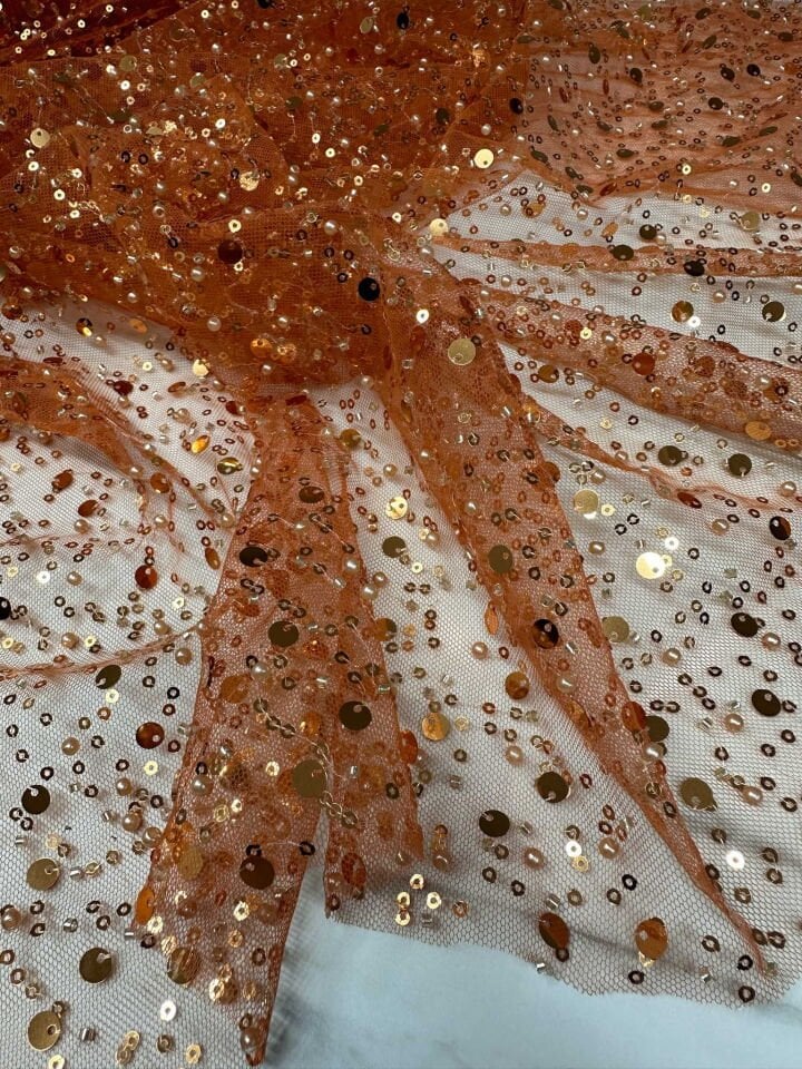 Fantazi Ürün Turuncu Pul Boncuk İşeme Abiye Elbise Şalvar