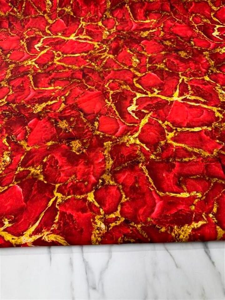Kırmızı Mermer Desen Elbiselik Gömleklik Krep Kumaş