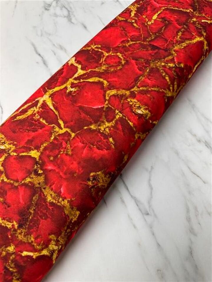 Kırmızı Mermer Desen Elbiselik Gömleklik Krep Kumaş