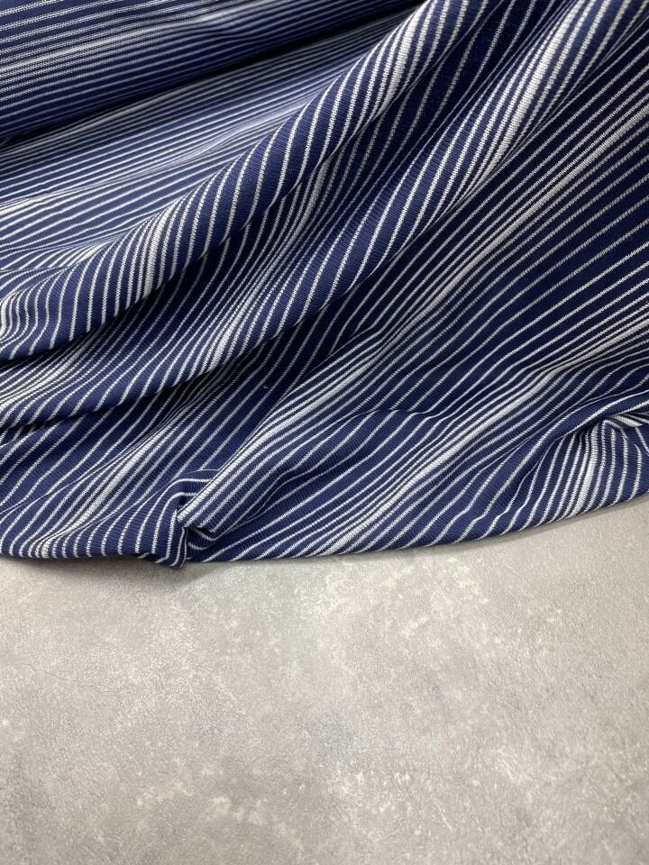 Mavi Yatay Çizgili Elbiselik Triko Kumaş