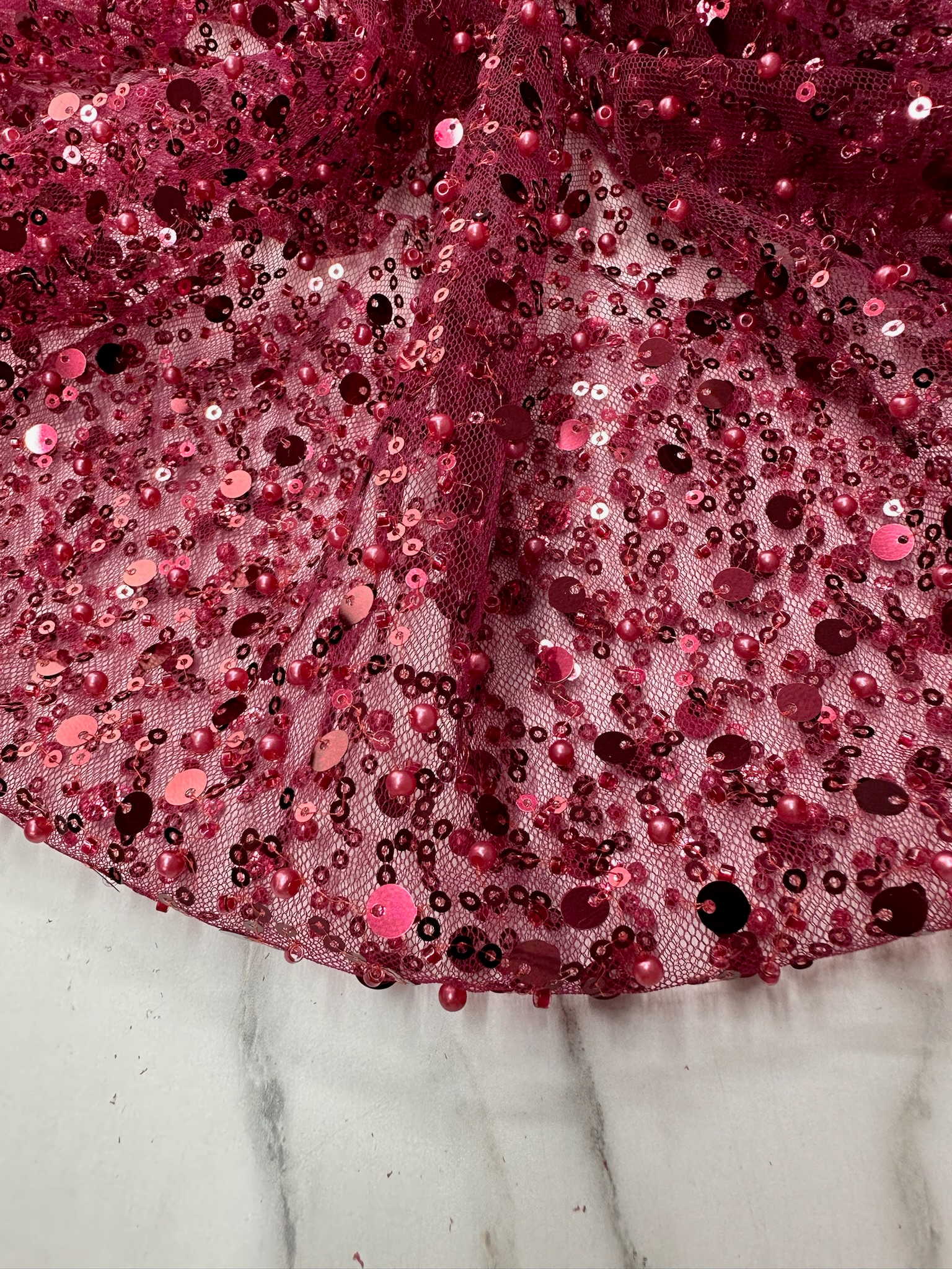 Fantazi ürün Bordo Renk Pul Boncuk İşleme Abiye Elbise Şalvar