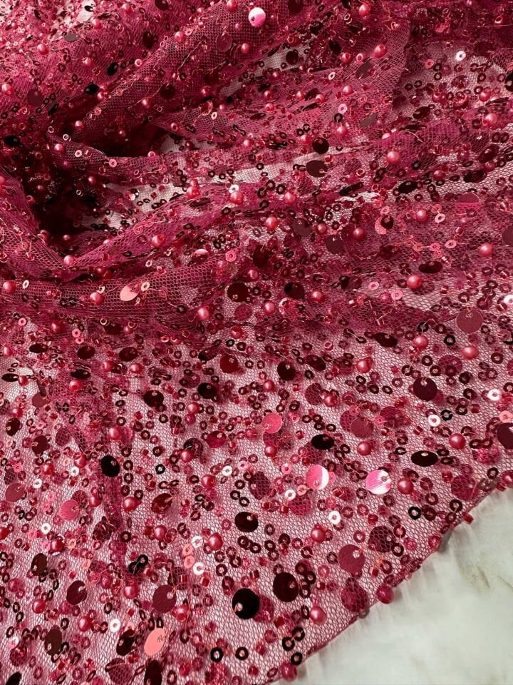 Fantazi ürün Bordo Renk Pul Boncuk İşleme Abiye Elbise Şalvar