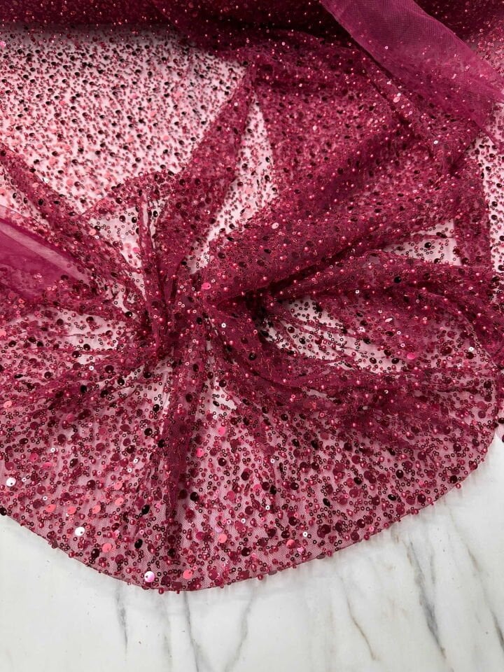 Fantazi ürün Bordo Renk Pul Boncuk İşleme Abiye Elbise Şalvar