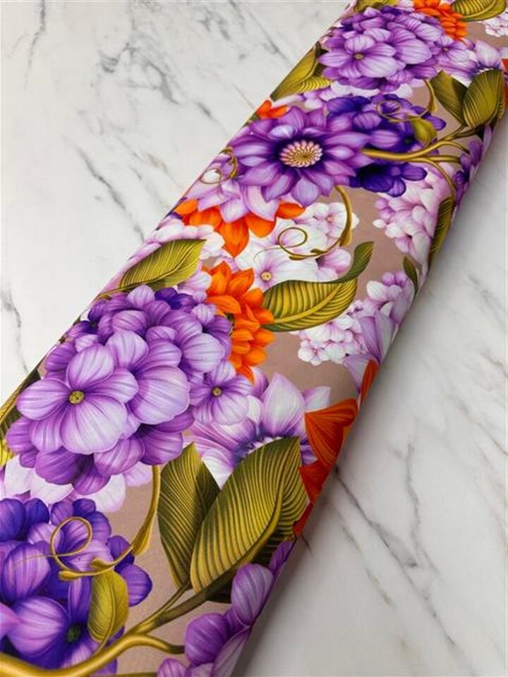 Mor Çiçek Desen Elbiselik Gömleklik Krep Kumaş