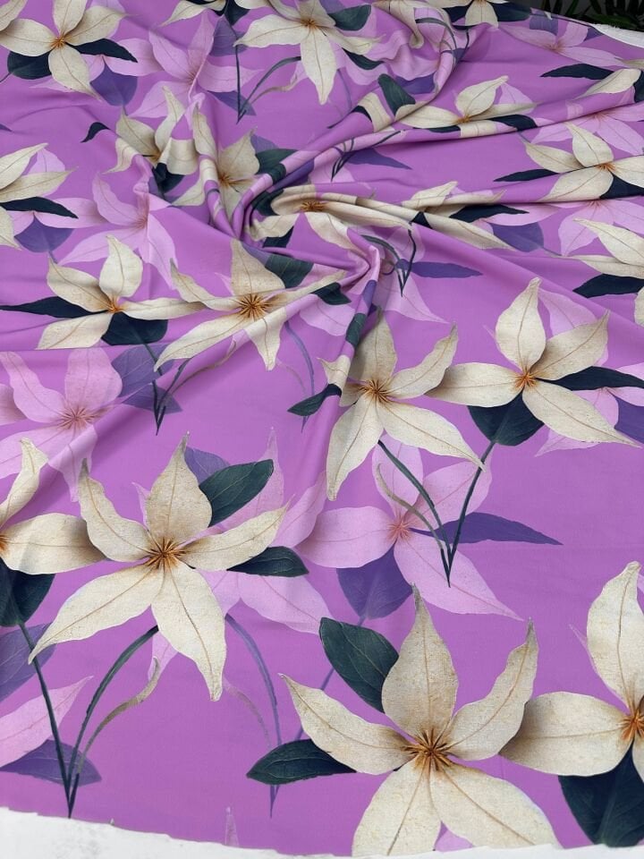 Pembe Lilyum Desen Elbiselik Gömleklik Krep Kumaş