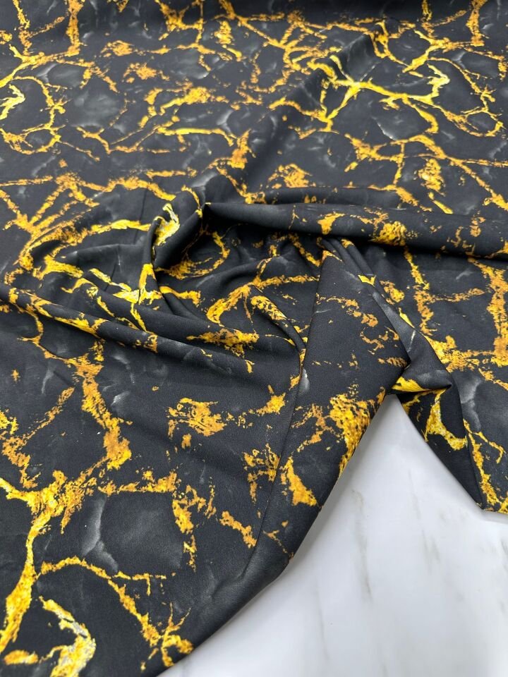 Siyah Mermer Desen Elbiselik Gömleklik Krep Kumaş