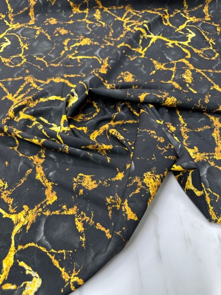 Siyah Mermer Desen Elbiselik Gömleklik Krep Kumaş