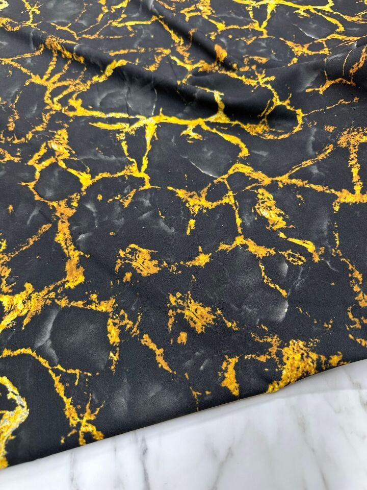 Siyah Mermer Desen Elbiselik Gömleklik Krep Kumaş