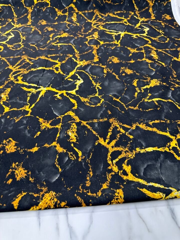 Siyah Mermer Desen Elbiselik Gömleklik Krep Kumaş