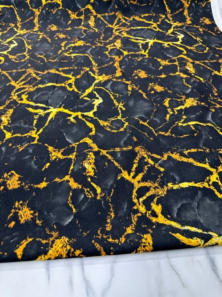 Siyah Mermer Desen Elbiselik Gömleklik Krep Kumaş