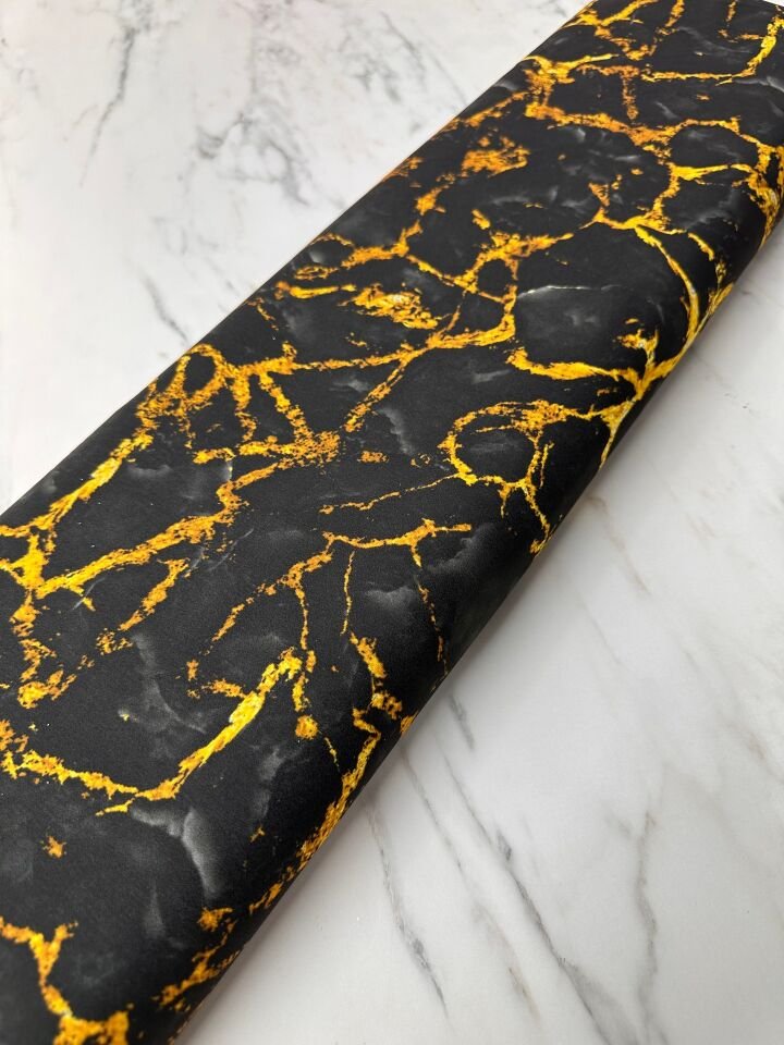 Siyah Mermer Desen Elbiselik Gömleklik Krep Kumaş