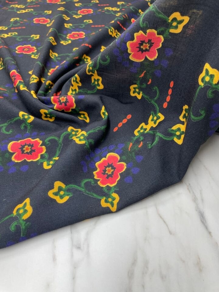 Milas Çiçegi Desen Elbiselik Pantolonluk keten Kumaş