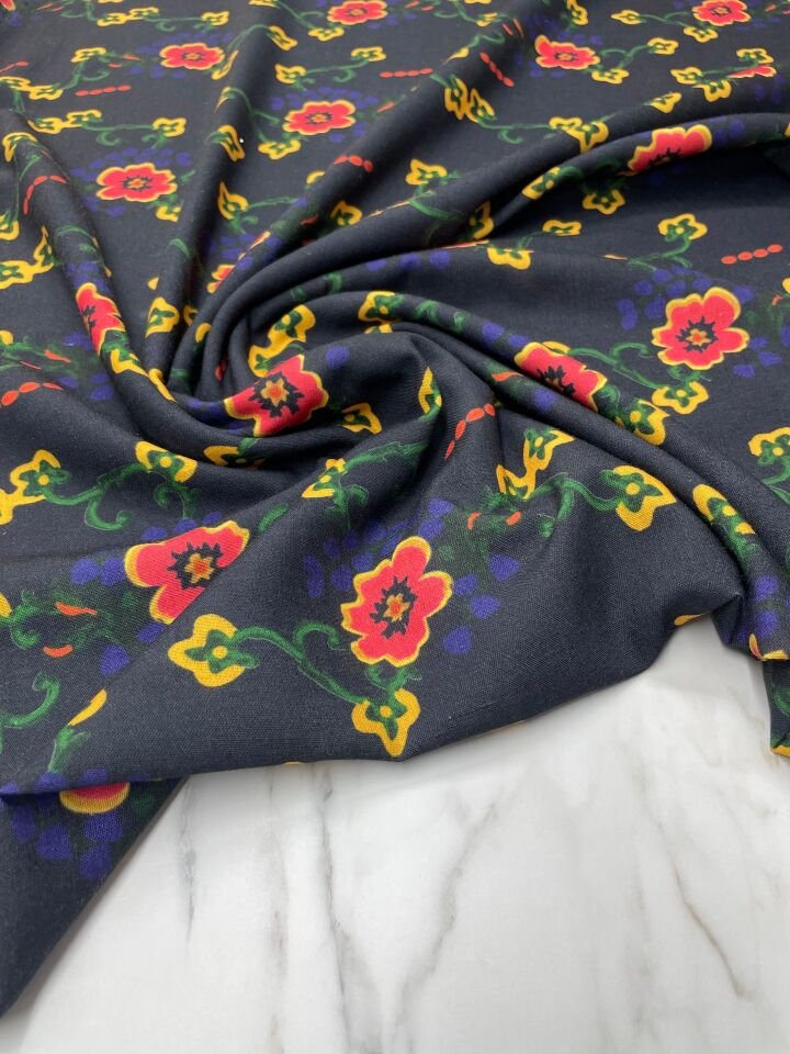 Milas Çiçegi Desen Elbiselik Pantolonluk keten Kumaş