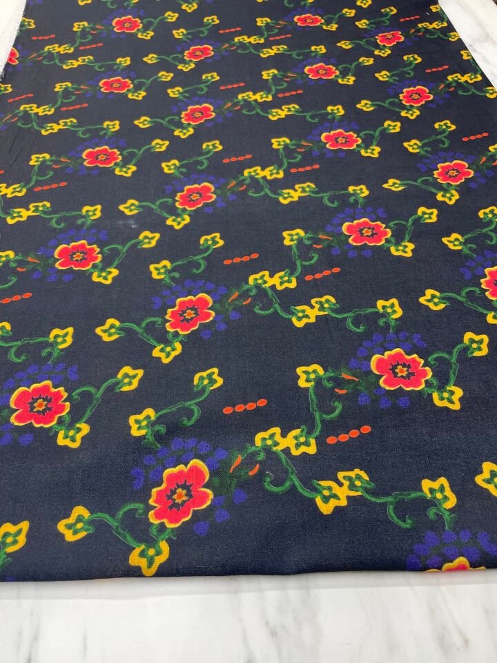 Milas Çiçegi Desen Elbiselik Pantolonluk keten Kumaş