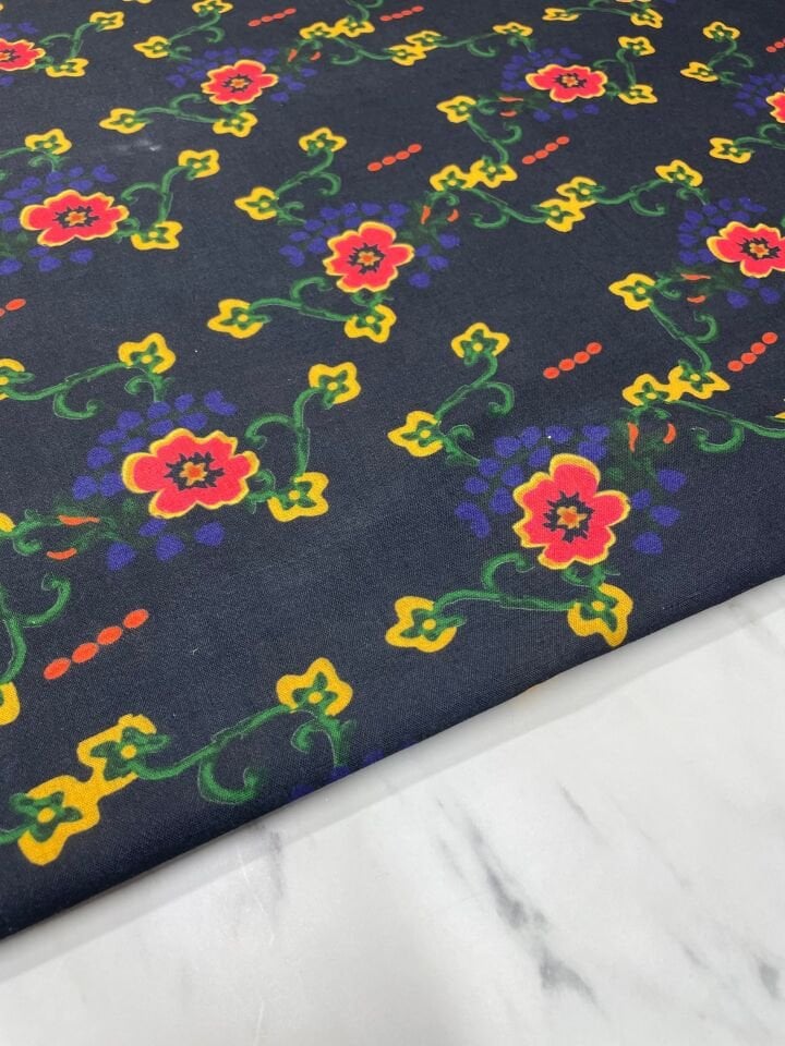 Milas Çiçegi Desen Elbiselik Pantolonluk keten Kumaş