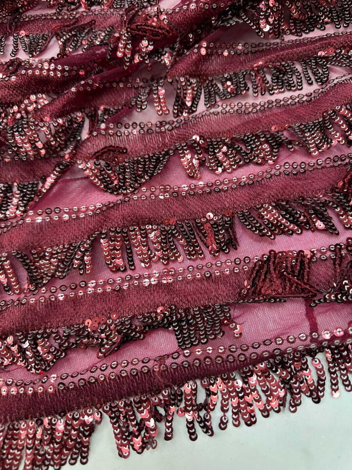 Bordo Sacaklı Payet Kumaş