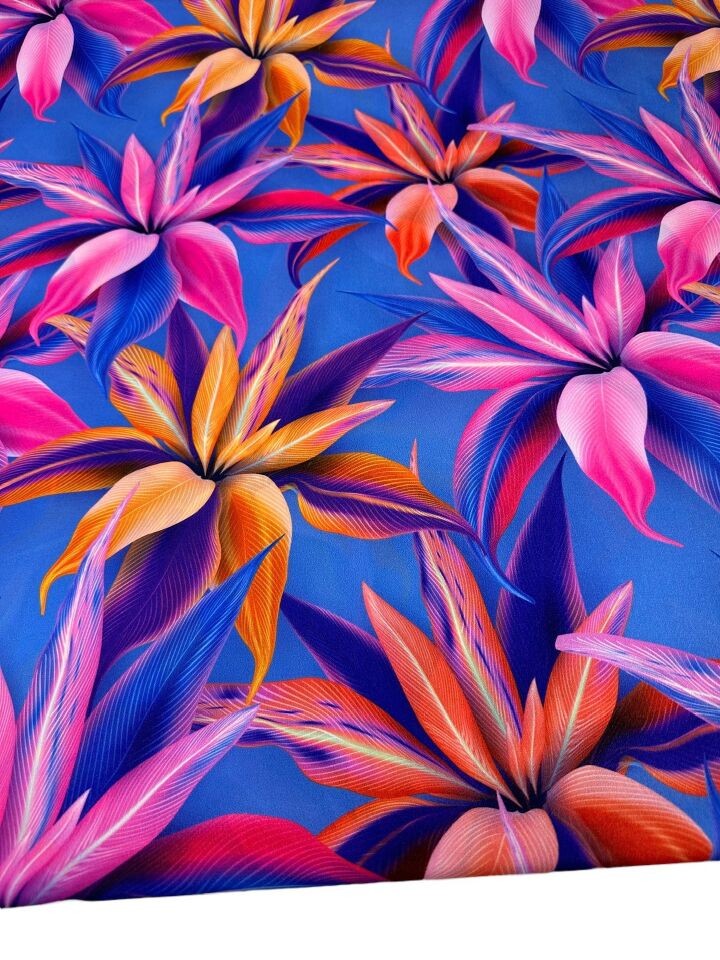 Zambak Desen Elbiselik Gömleklik Krep Kumaş