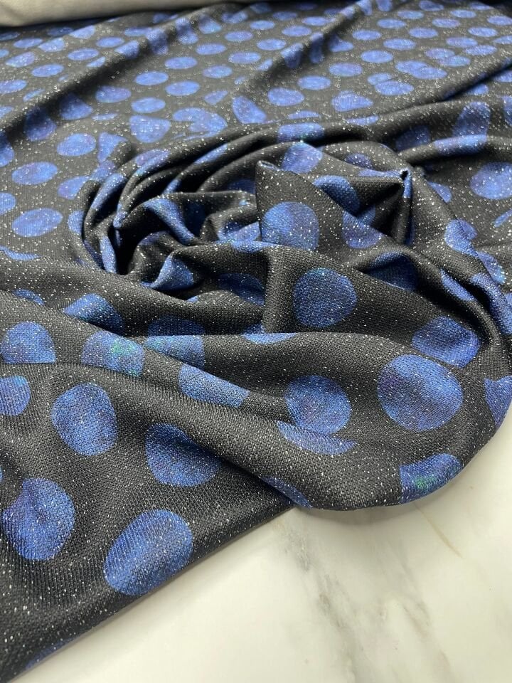 Mavi Yuvarlaklı Elbiselik Triko Kumaş