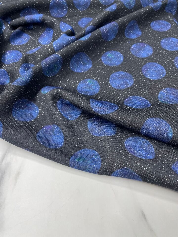 Mavi Yuvarlaklı Elbiselik Triko Kumaş