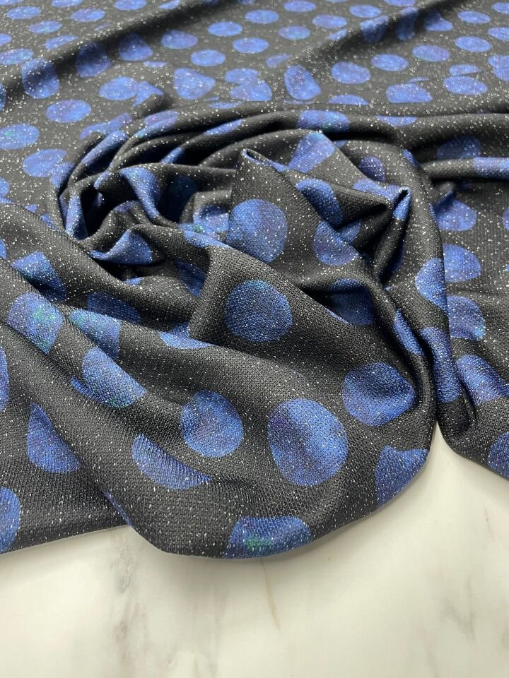 Mavi Yuvarlaklı Elbiselik Triko Kumaş