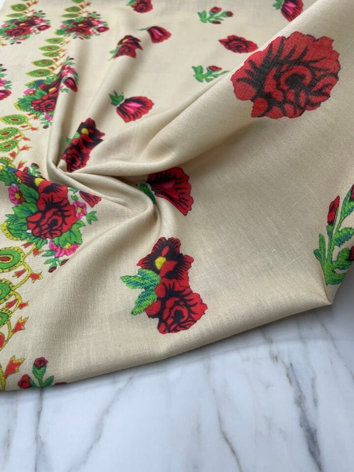 Türkmen Desen Elbiselik Keten Kumaş