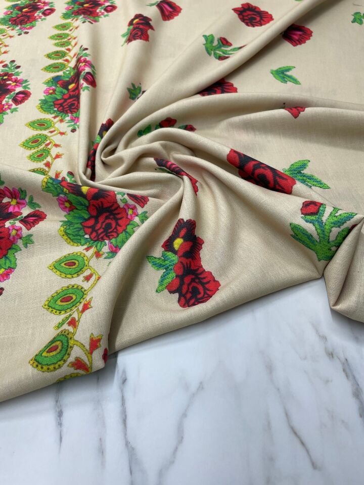 Türkmen Desen Elbiselik Keten Kumaş