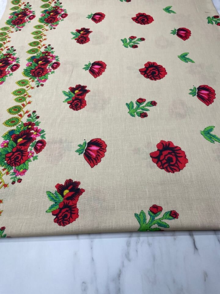 Türkmen Desen Elbiselik Keten Kumaş