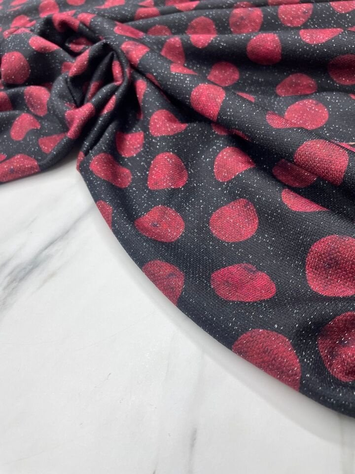 Kırmızı Yuvarlaklı Elbiselik Triko Kumaş