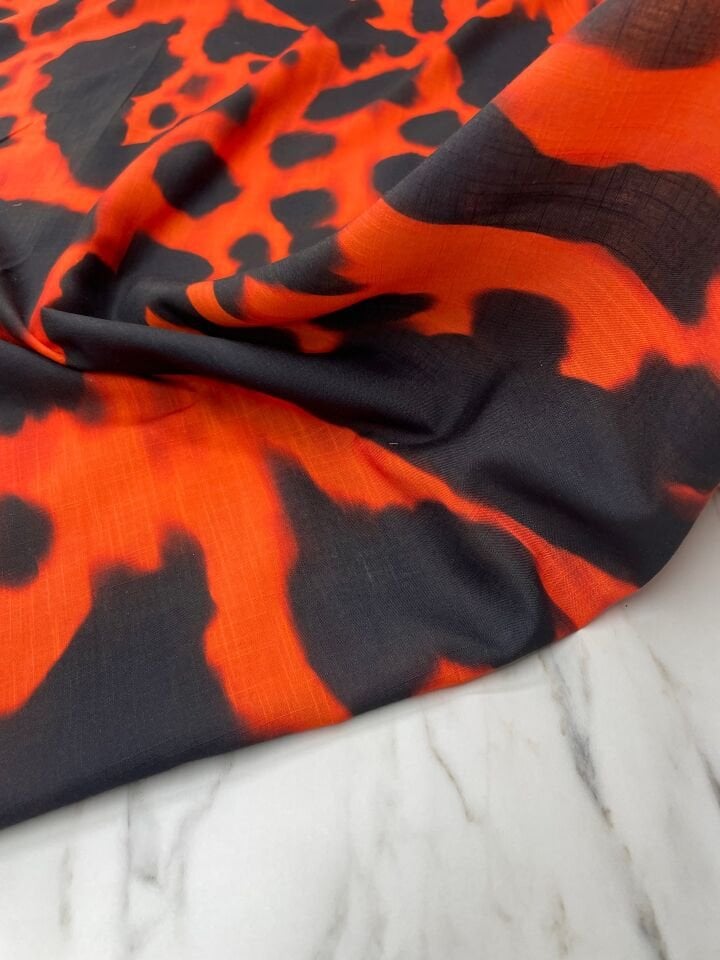 Kırmızı Leva Desen Elbiselik keten Kumaş