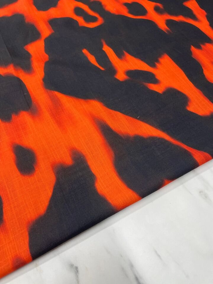 Kırmızı Leva Desen Elbiselik keten Kumaş