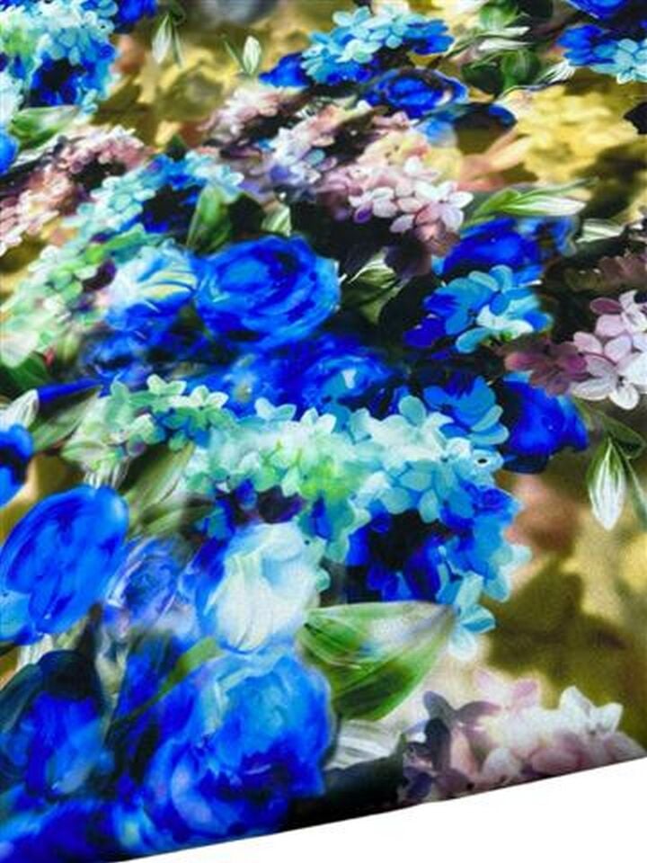 Mavi Gül Desen Elbiselik Gömleklik Krep Kumaş