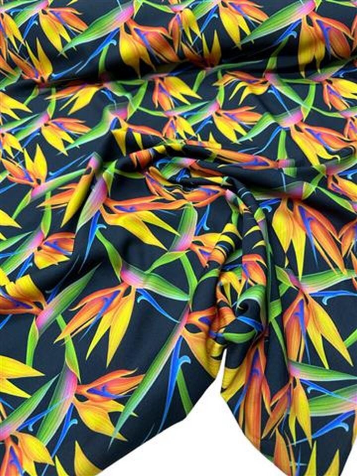 Cennet Kuşu Çiçeği Desen Elbiselik Gömleklik Krep Kumaş