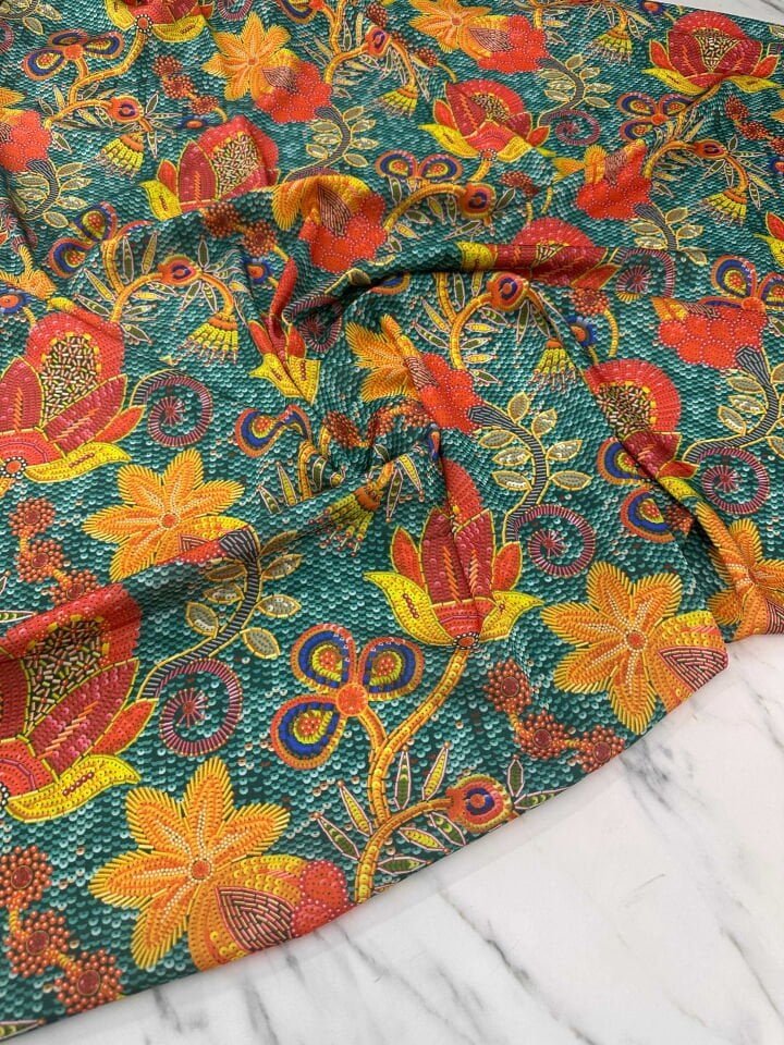 Desenli İpek Saten Elbise Etek Gömlek Şalvar