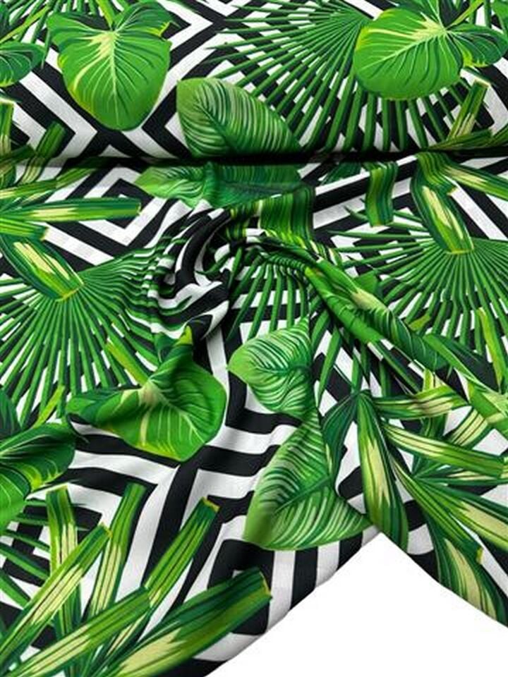 Yaprak Desen Elbiselik Gömleklik Krep Kumaş