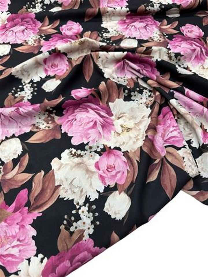 Gül Desen Elbiselik Gömleklik Krep Kumaş