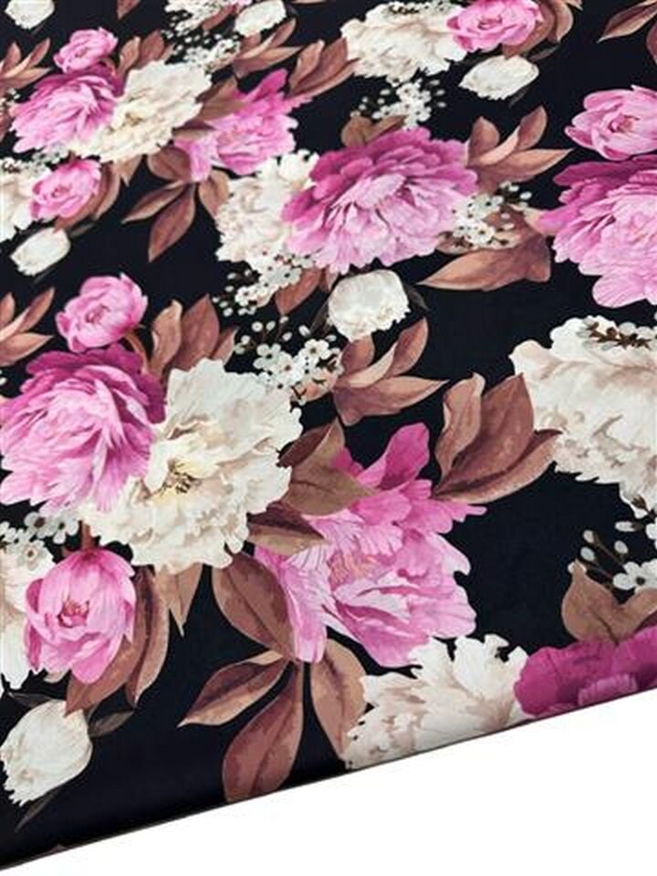 Gül Desen Elbiselik Gömleklik Krep Kumaş